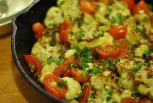 Cauliflower Steaks with Capers, Tomatoes and Mint