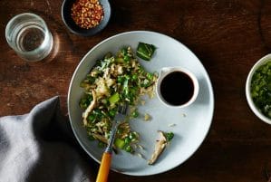 Fried Rice with Ginger, Bok Choy and Peas