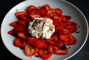 Strawberry Carpaccio with Balsamic Caramel & Goat Cheese Chantilly