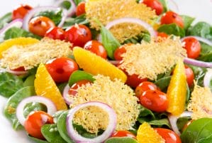 Tomato Salad with Parmesan Chips, Spinach and Oranges