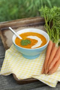 Carrot Ginger Soup with Lemon Tahini Drizzle