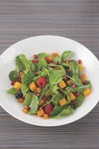 Baby Kale, Butternut Squash, Raspberry and Pomegranate Salad