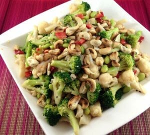 Asian Broccoli and Cauliflower Salad with Peanut Dressing