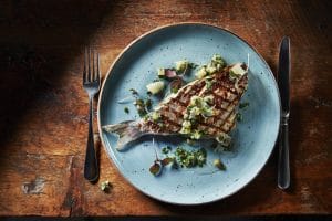 Grilled Branzino with Capers & Mint