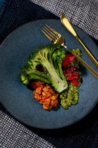 Broccoli Steak With Spicy Chickpea Stew And Pistachio Pesto