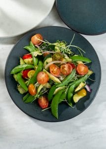 Roasted Zucchini, Snap Pea, Cherry Tomato Salad with Poppy Seed Dressing