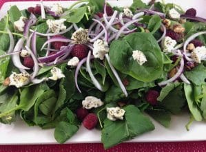 Kale, Spinach, Raspberry and Goat Cheese Salad